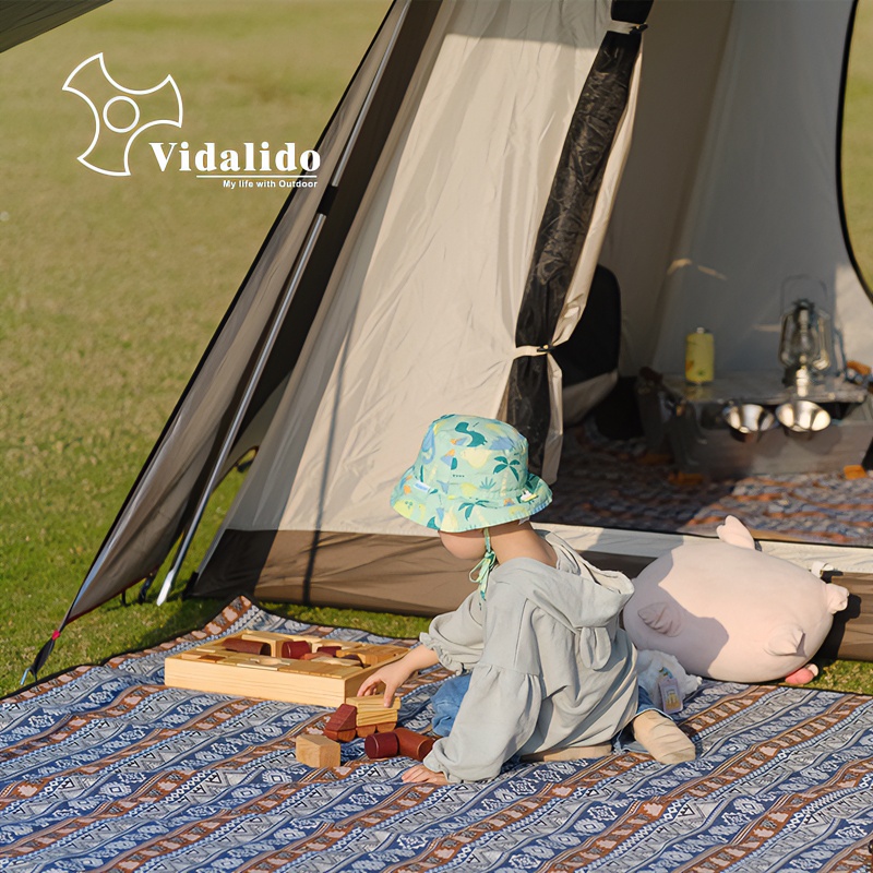 vidalido户外野餐垫防潮垫爬行垫ins风蓝白几何格子露营帐篷防水