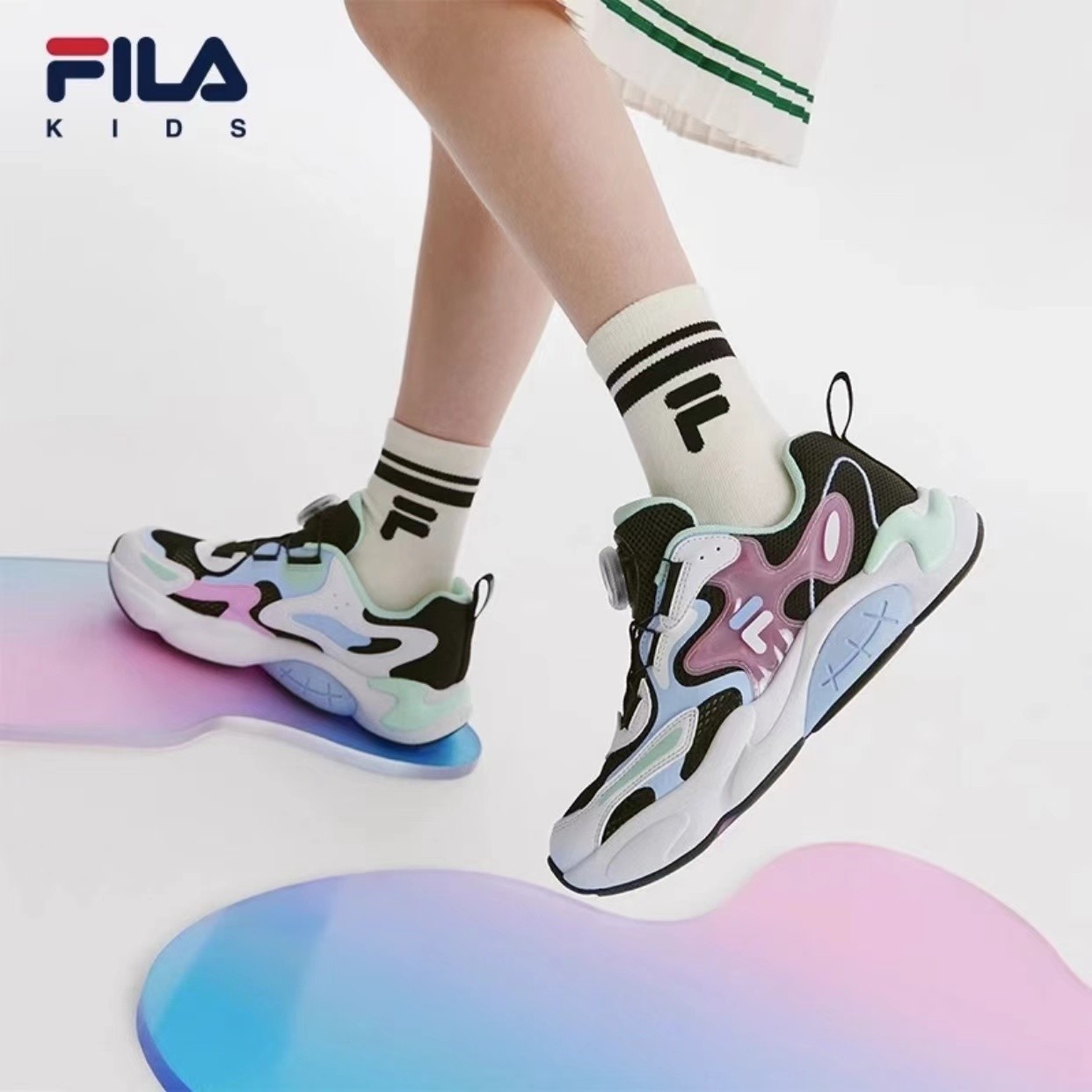 斐乐男女中大童旋钮夜光博堡鞋时尚夏季网面时尚运动鞋K15B431103