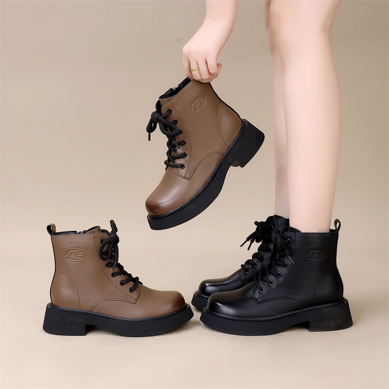 加大加肥1618英伦风复古系带气质机车靴