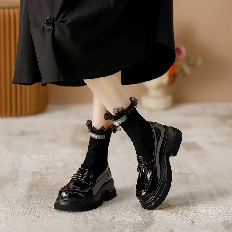 2057秋冬新款加大加肥底乐福鞋内增高小皮鞋英伦风一脚蹬百搭