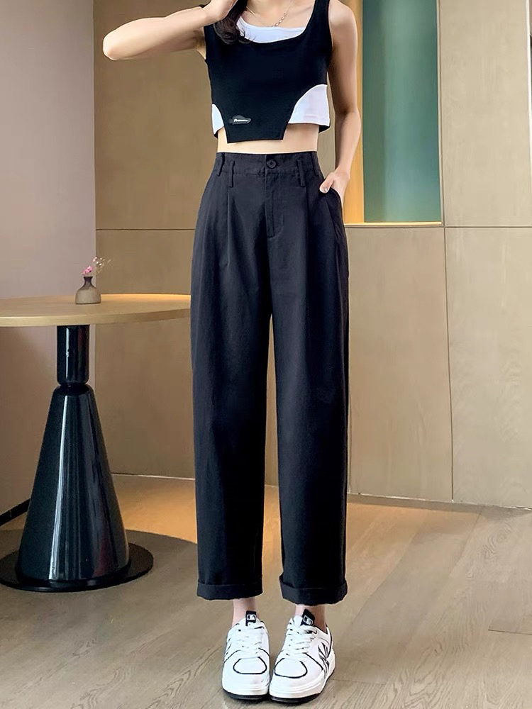 早春新款大码6605黑色直筒裤女垂感裤窄版高腰显瘦裤子