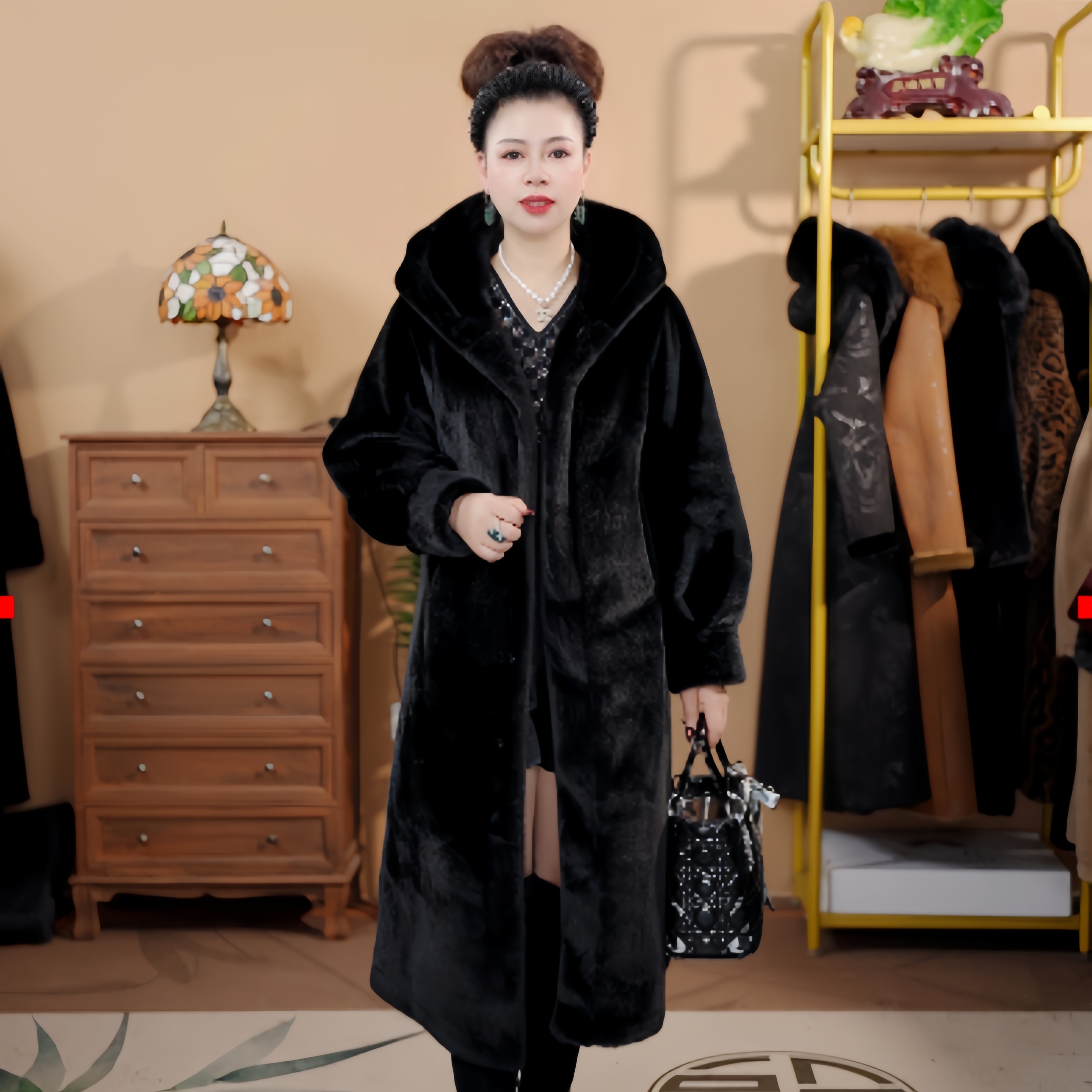 莲姐甄选丨高奢连帽  冬季高端皮毛一体连帽保暖女士外套 1001