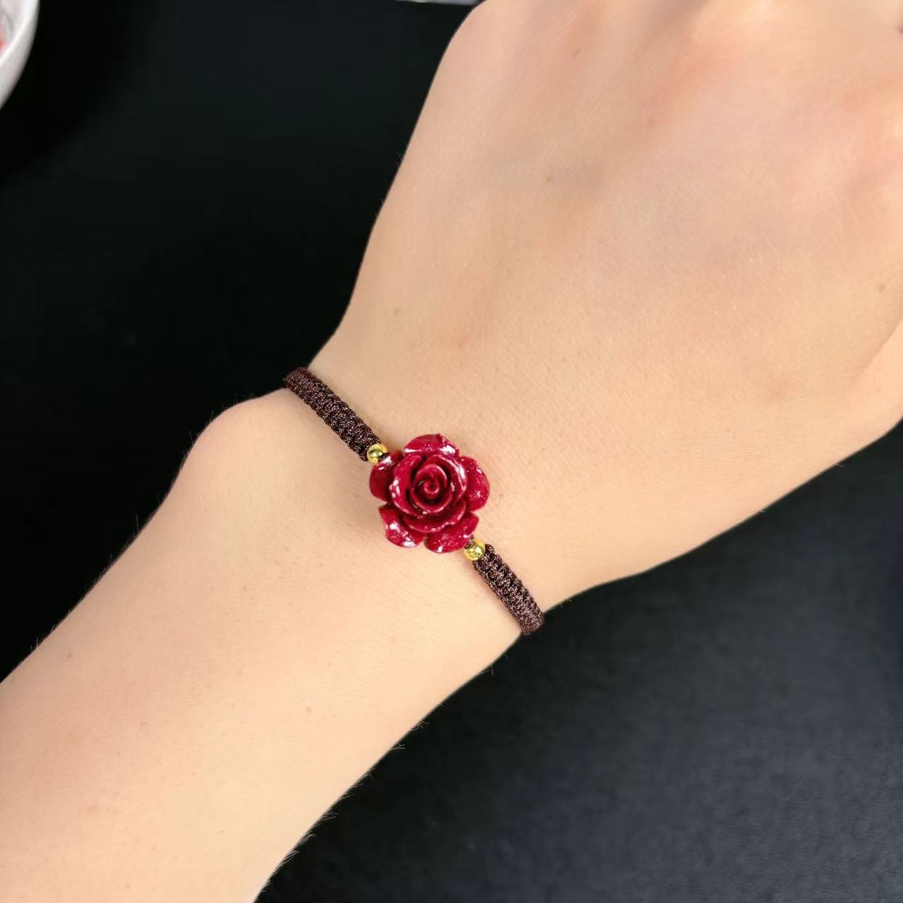 含辰砂工艺品朱砂紫金砂玫瑰手绳