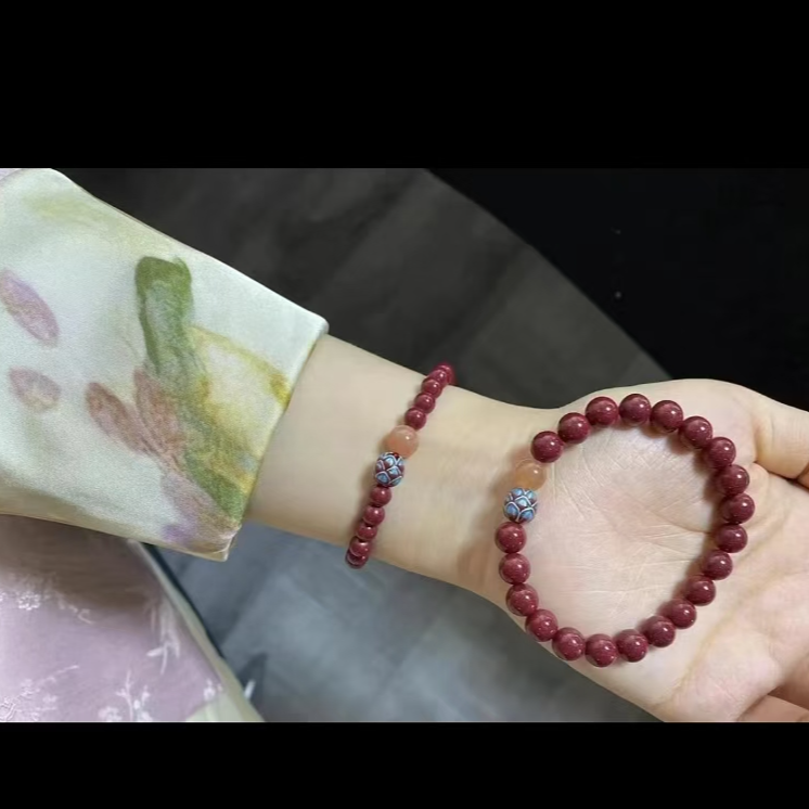 含辰砂工艺品天然辰砂【正品朱砂】时尚设计泰蓝莲花女士本命年手链