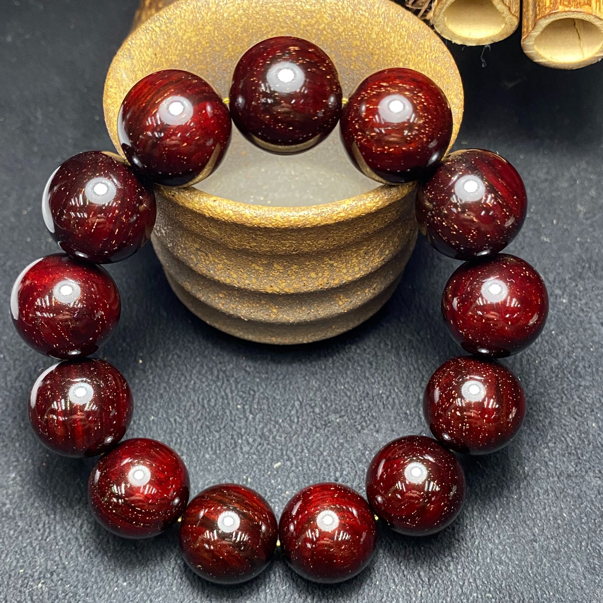 18MM金星13颗正宗印度小叶紫檀手串高油密老料串珠真品