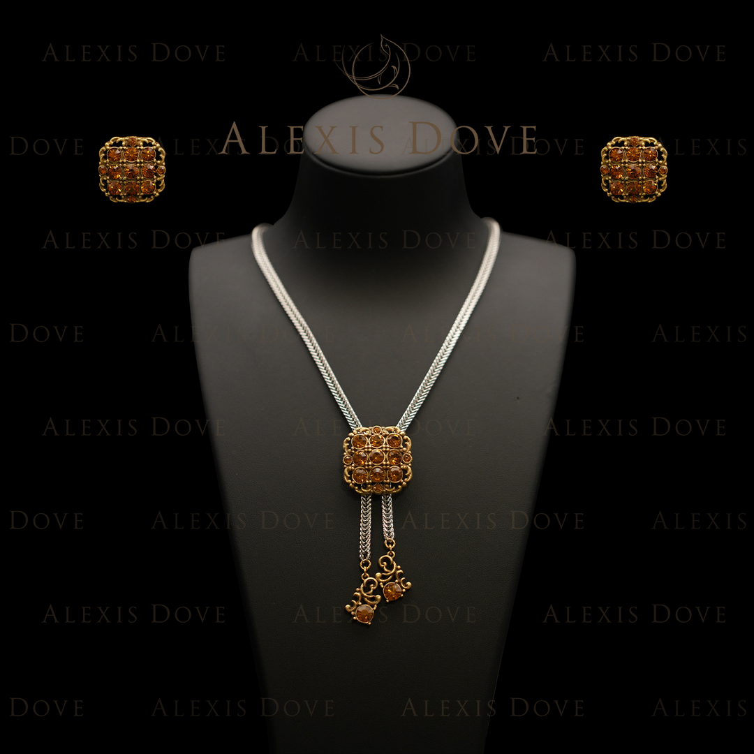 合金合成锆石耳饰 复古简约百搭设计感方形镶嵌套装N