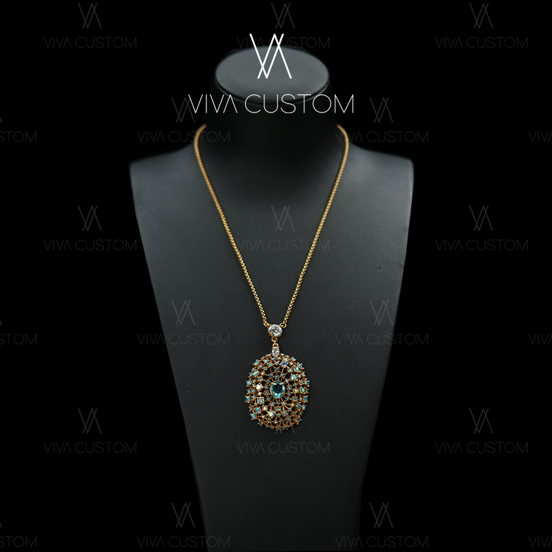 铜合金合成锆石项链 （精工系列）时尚气质镂空星海椭圆项链