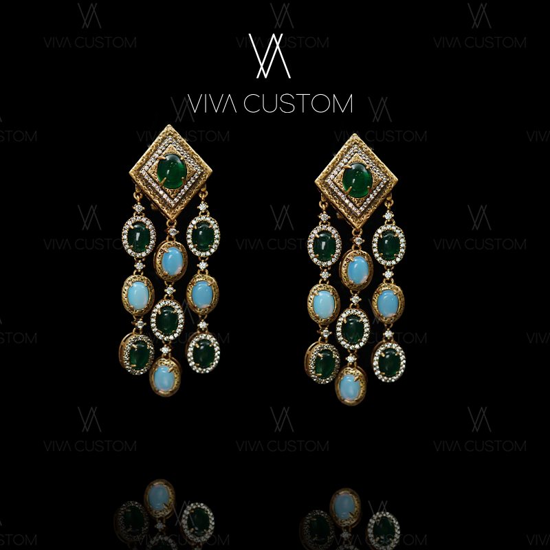 铜合金合成锆石耳饰 （精工系列）时尚百搭双子流苏耳拍