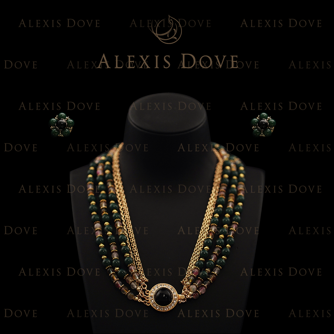 合金项链 复古宫廷气质百搭花园碧色多层套装◎