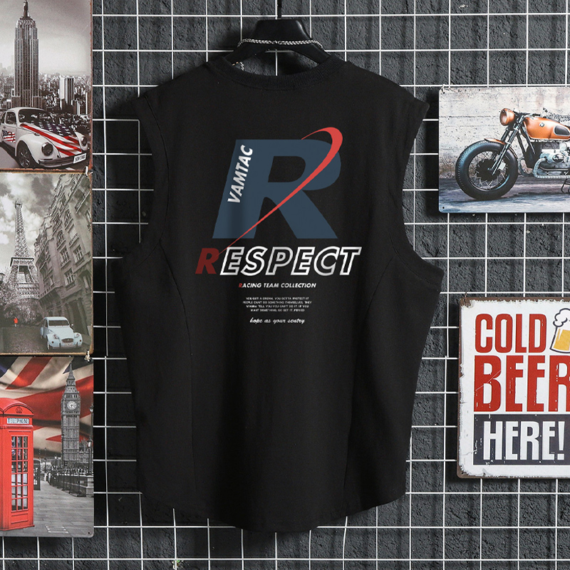 夏季新款棉质无袖背心男设计感潮牌宽松坎肩背心潮流痞帅体恤上衣