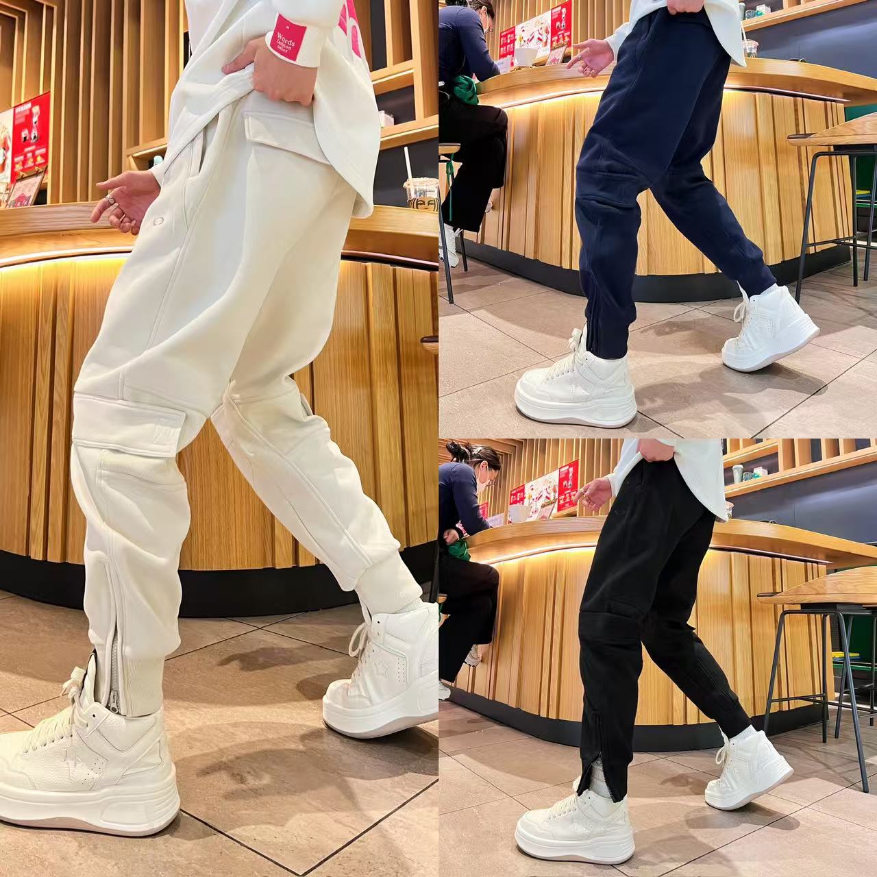 立体裁剪时尚百搭潮流宽松纯色秋冬新款绣标设计感男士休闲束脚裤