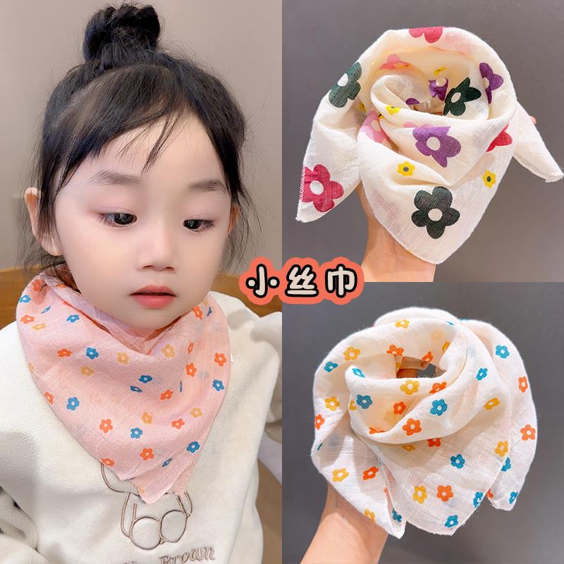 秋冬薄款幼儿围巾女春秋季女童方巾可爱宝宝纱巾围脖亲肤百搭丝巾