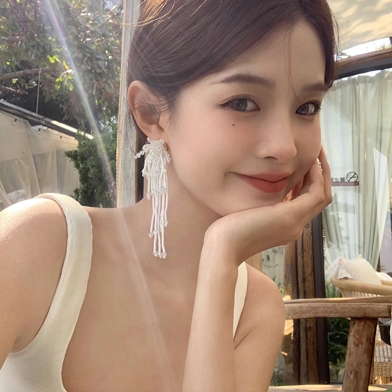 非金属亚克力耳饰 ins夸张长款水晶流苏女轻奢小众高级感耳环气质