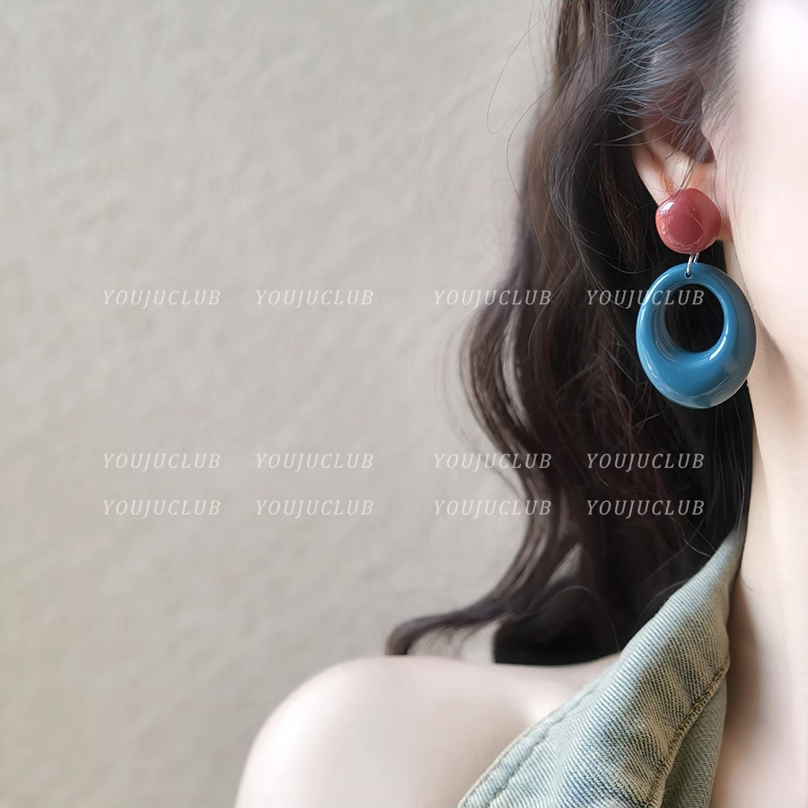 耳饰 复古港风气质圆形撞色耳环氛围感耳钉2025新款夸张个性