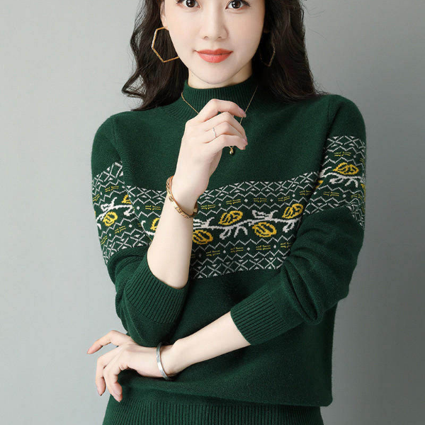 半高领提花秋冬厚款宽松显瘦休闲时尚百搭气质优雅长袖针织衫