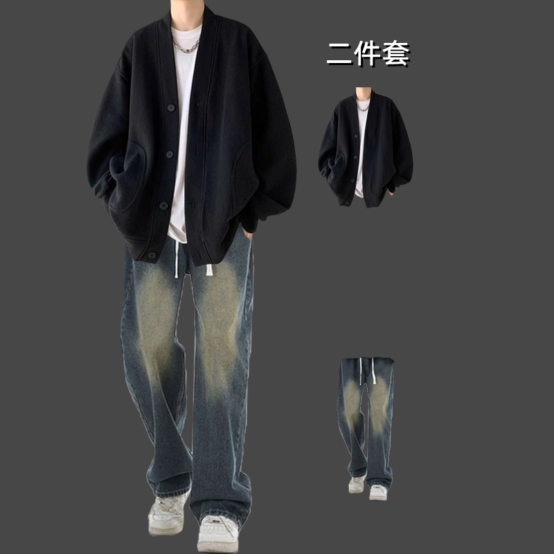 秋冬男士百搭外套穿搭三件套装痞帅搭配牛仔裤学生潮流高街一套