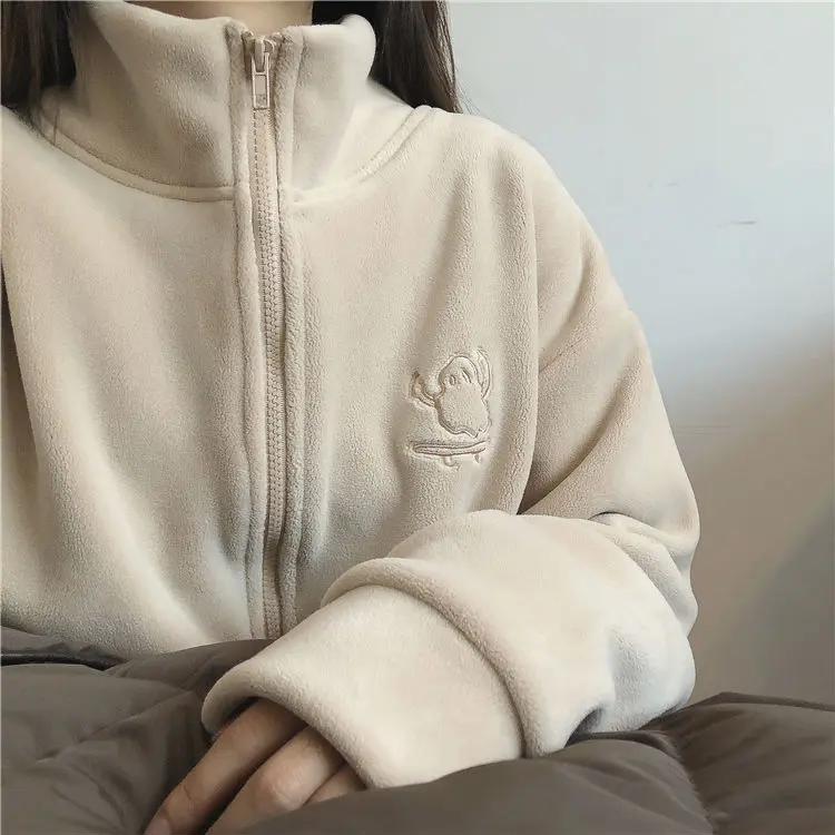 DS巨暖小火炉加厚加绒刺绣高领拉链卫衣开衫女保暖绒衫摇粒绒外套