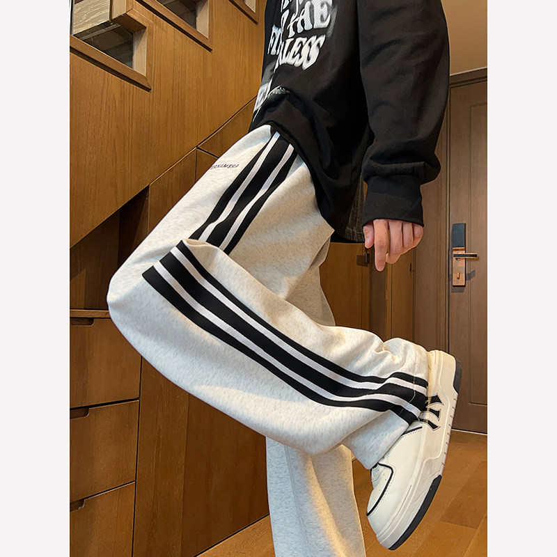 休闲裤男2025秋冬新款潮牌卫裤刺绣宽松直筒裤男士脚口抽绳长裤