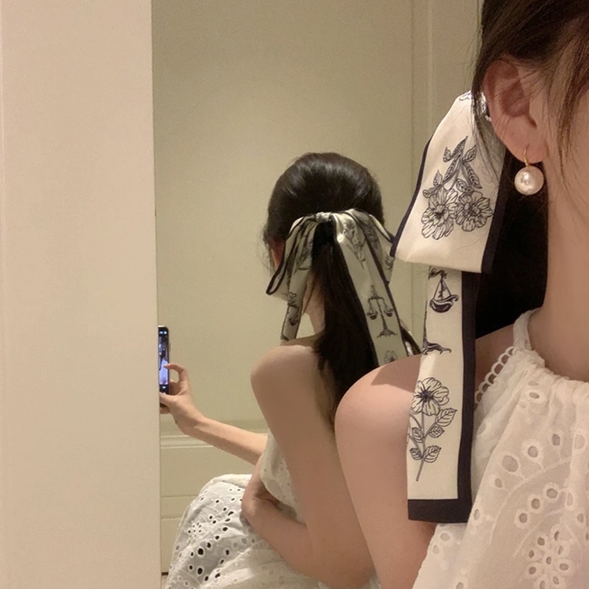 法式优雅复古缎面超仙发圈飘带蝴蝶结发绳百搭可爱低马尾发绳头绳