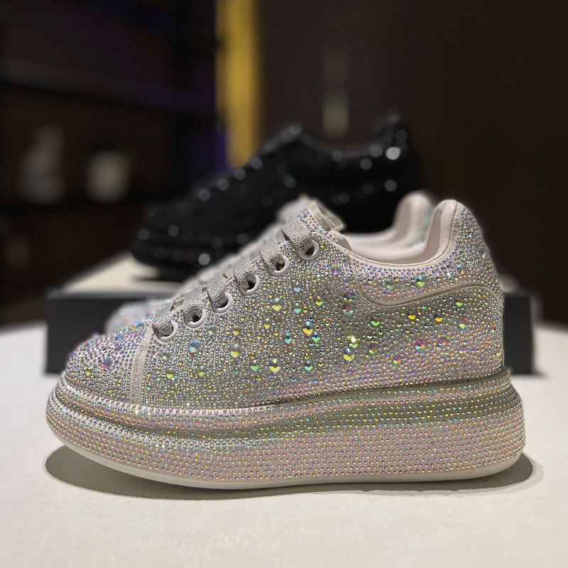 厚底春季内增高水钻重工百搭松糕运动银色满钻女透气轻奢时尚潮鞋