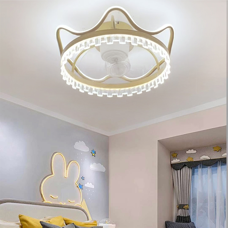 全光谱儿童房风扇灯年新款卧室吸顶灯现代简约皇冠摇头房间电扇灯