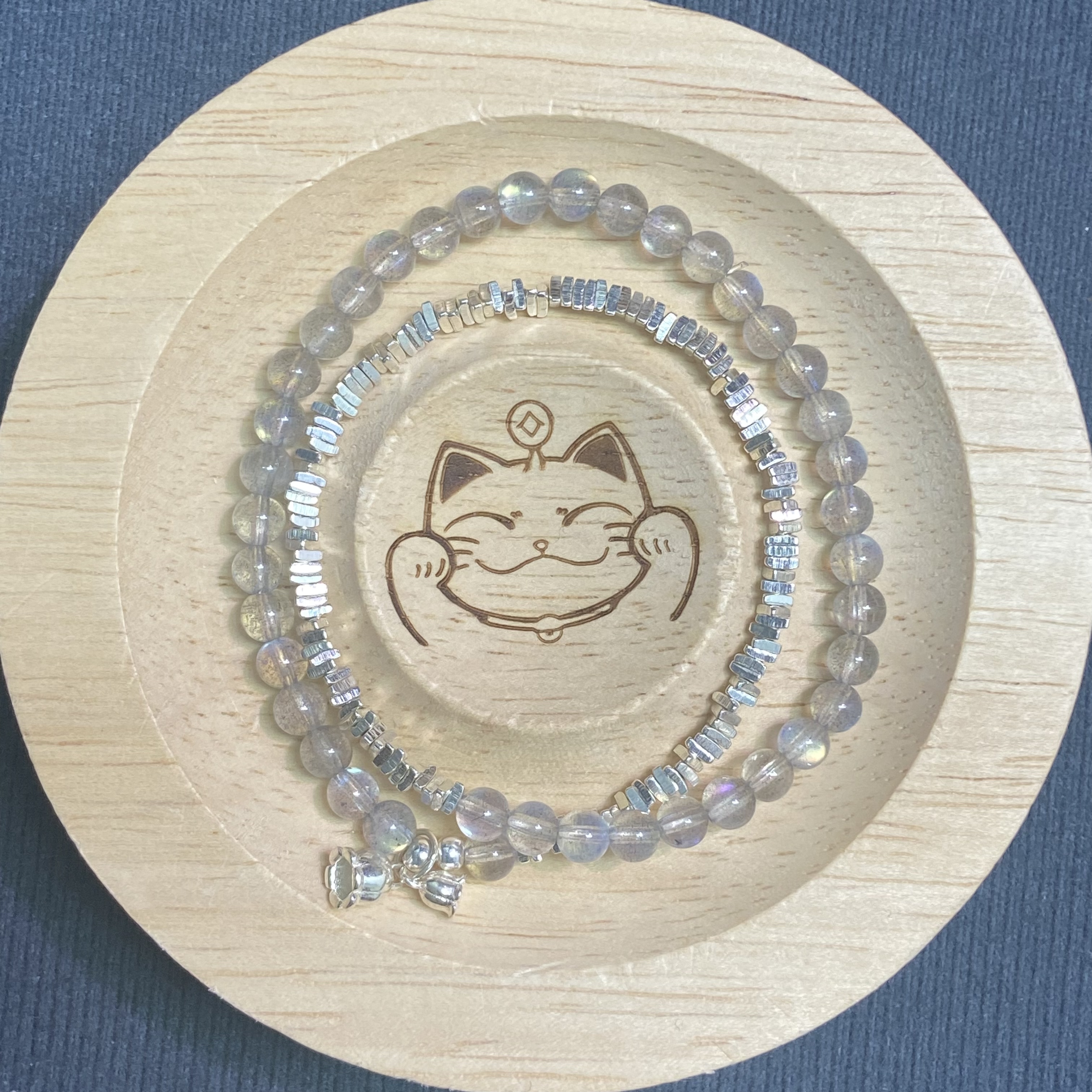 天然灰月光双圈铃兰花气质时尚百搭长链手串