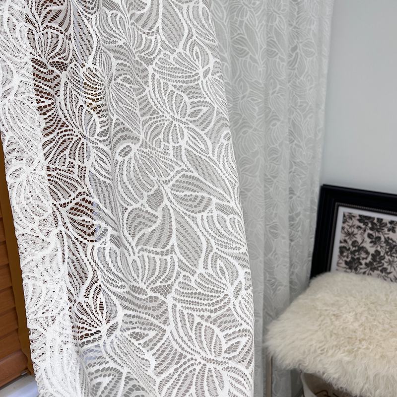 花涧纱 轻法式复古镂空花瓣纹理窗纱客厅榻榻米阳台窗帘高级定制