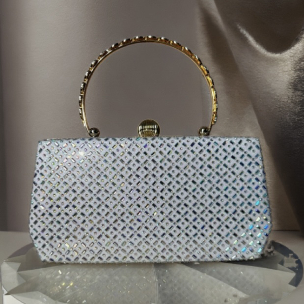 白色彩钻时尚手提包斜跨包礼服包旗袍包