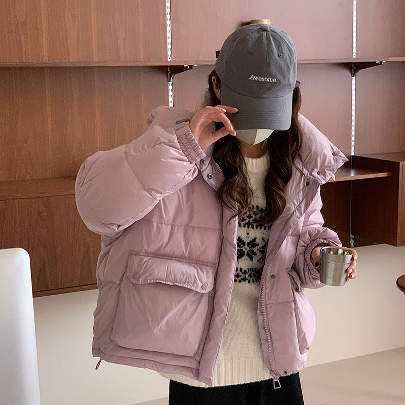 艾莱依反季羽绒服女短款面包服2023年新款韩版时尚宽松小个子冬季