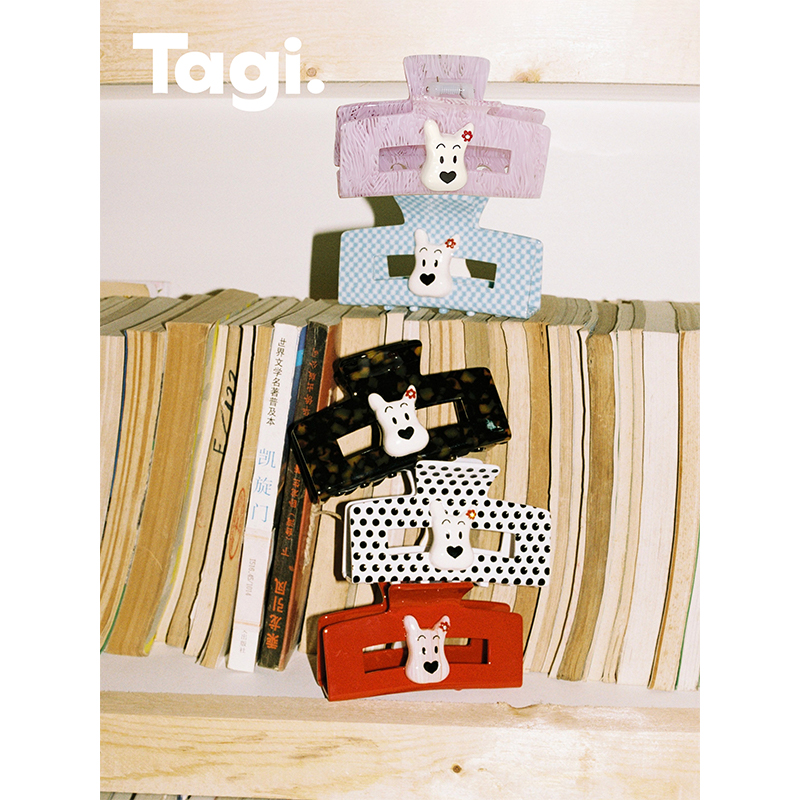 Tagi.《哈哈》小狗方形亚克力镂空抓夹无痕鲨鱼夹可爱发夹时尚百搭