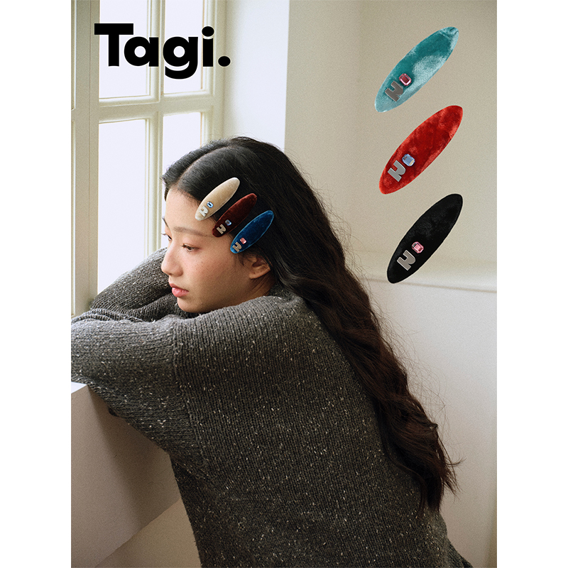 Tagi.丝绒《i》想象彩色鼓鼓复古真丝质感发夹饰品可爱发卡简约秋冬