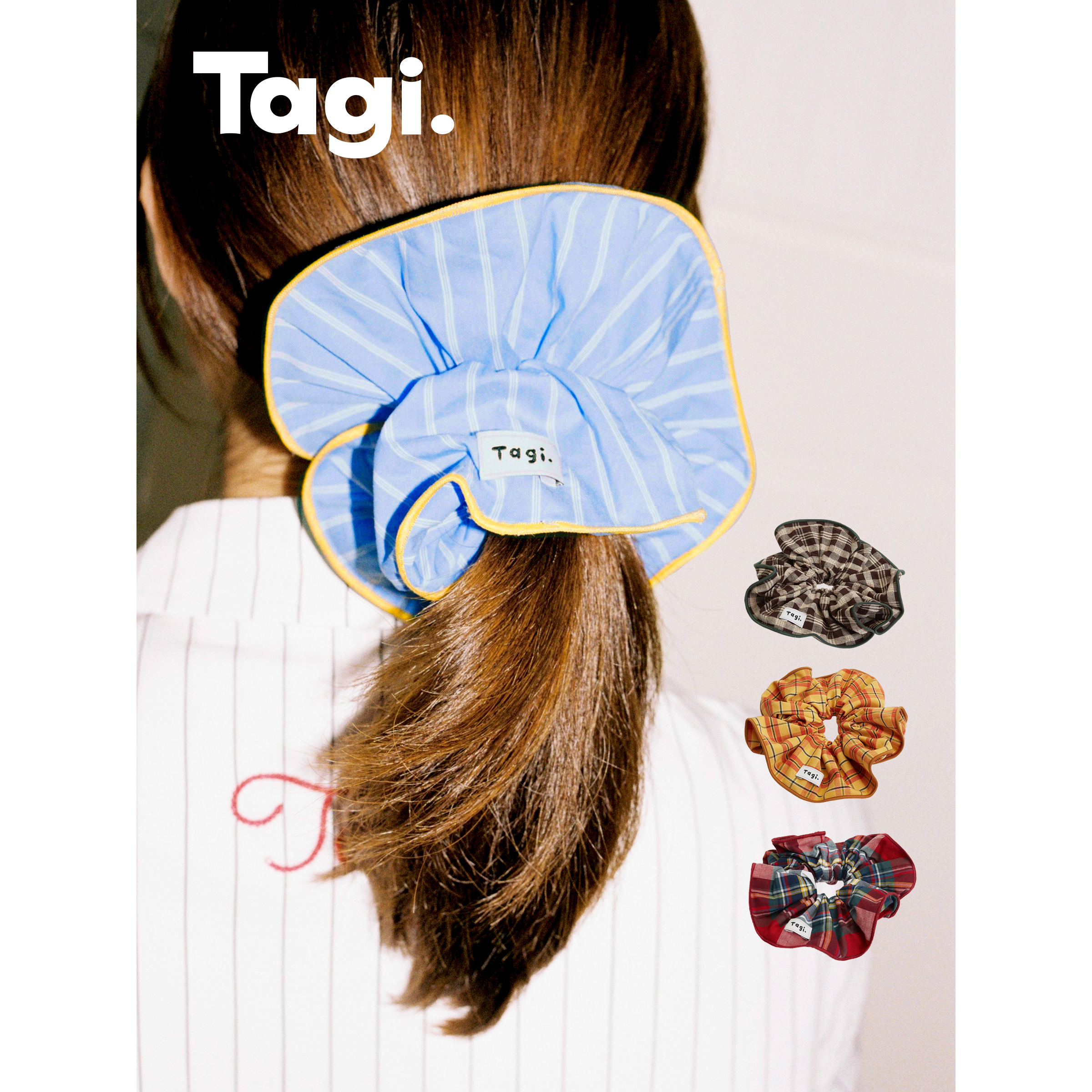 Tagi.画家甜甜圈拷边条纹格纹拼色单层百搭发圈可爱复古气质发绳