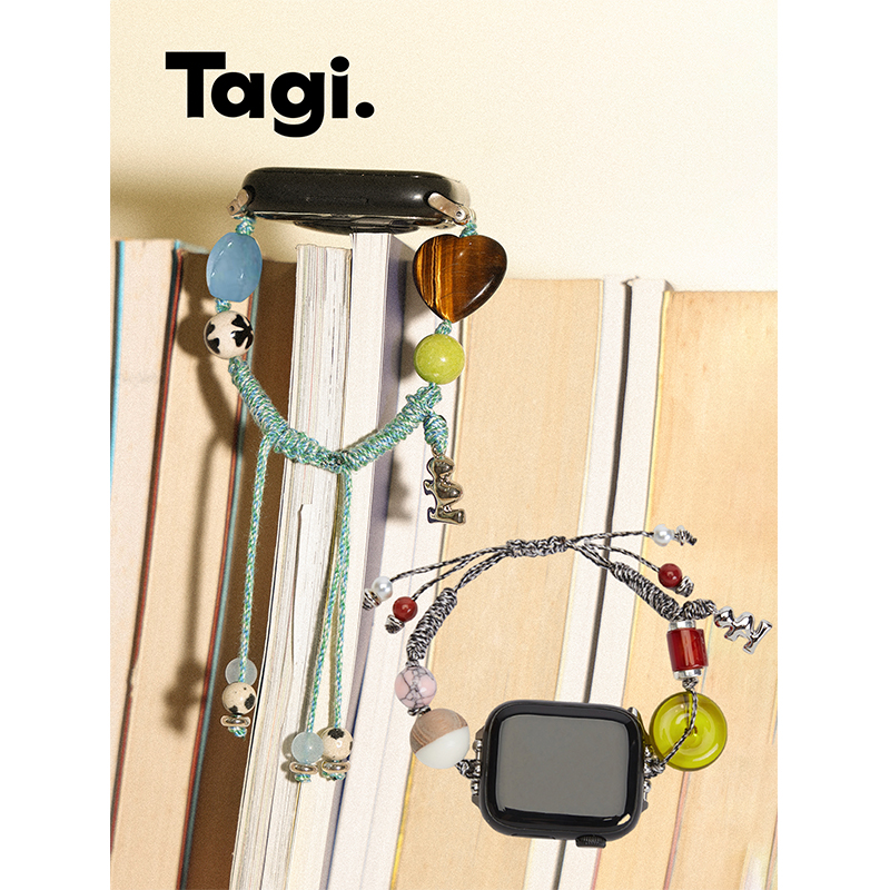 Tagi. iWatch自然花园编绳表带石小花爱心手工编织绳可调节耐用