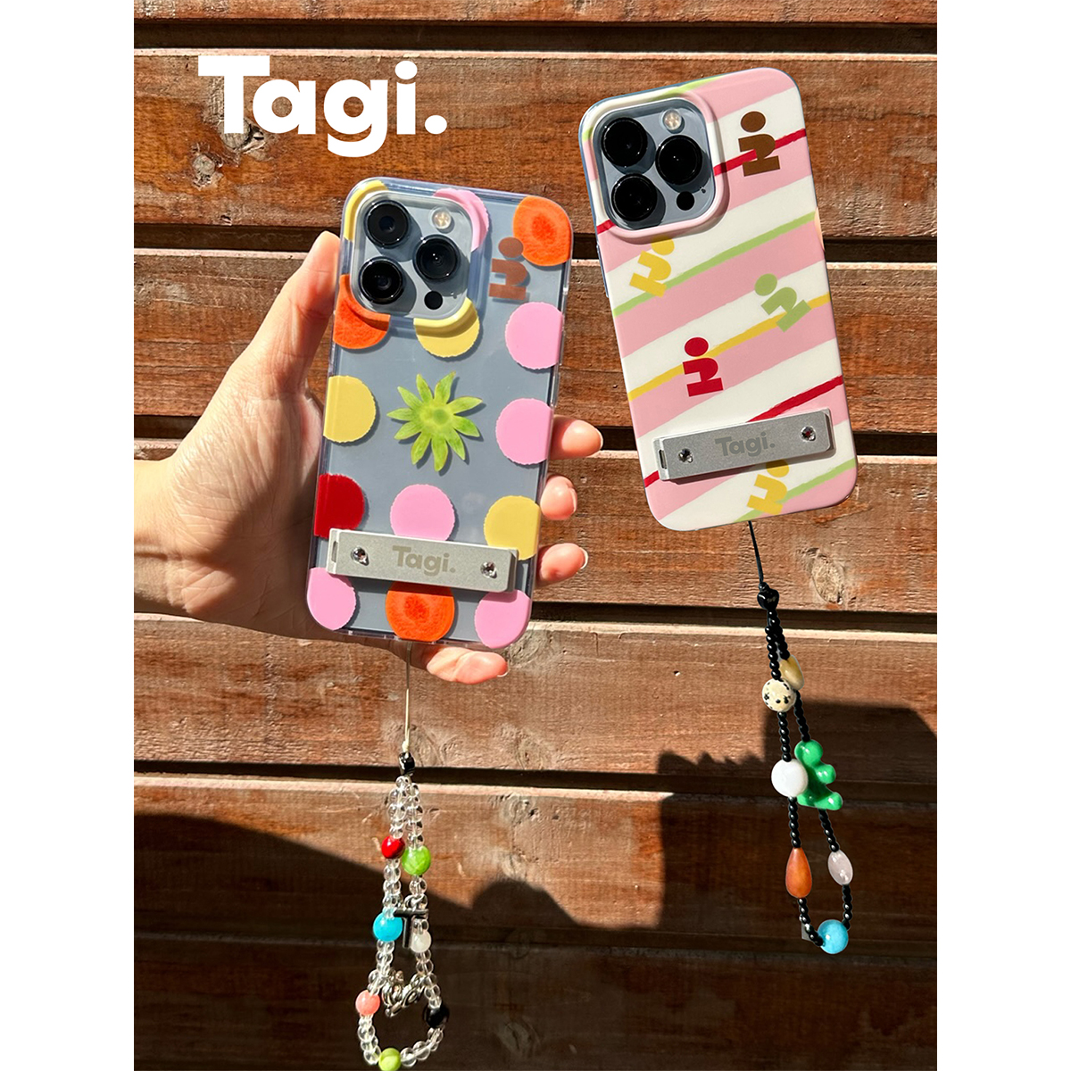 Tagi.水果《小尾巴》隐藏折叠金属支架透明全包手机壳防摔可爱卡通