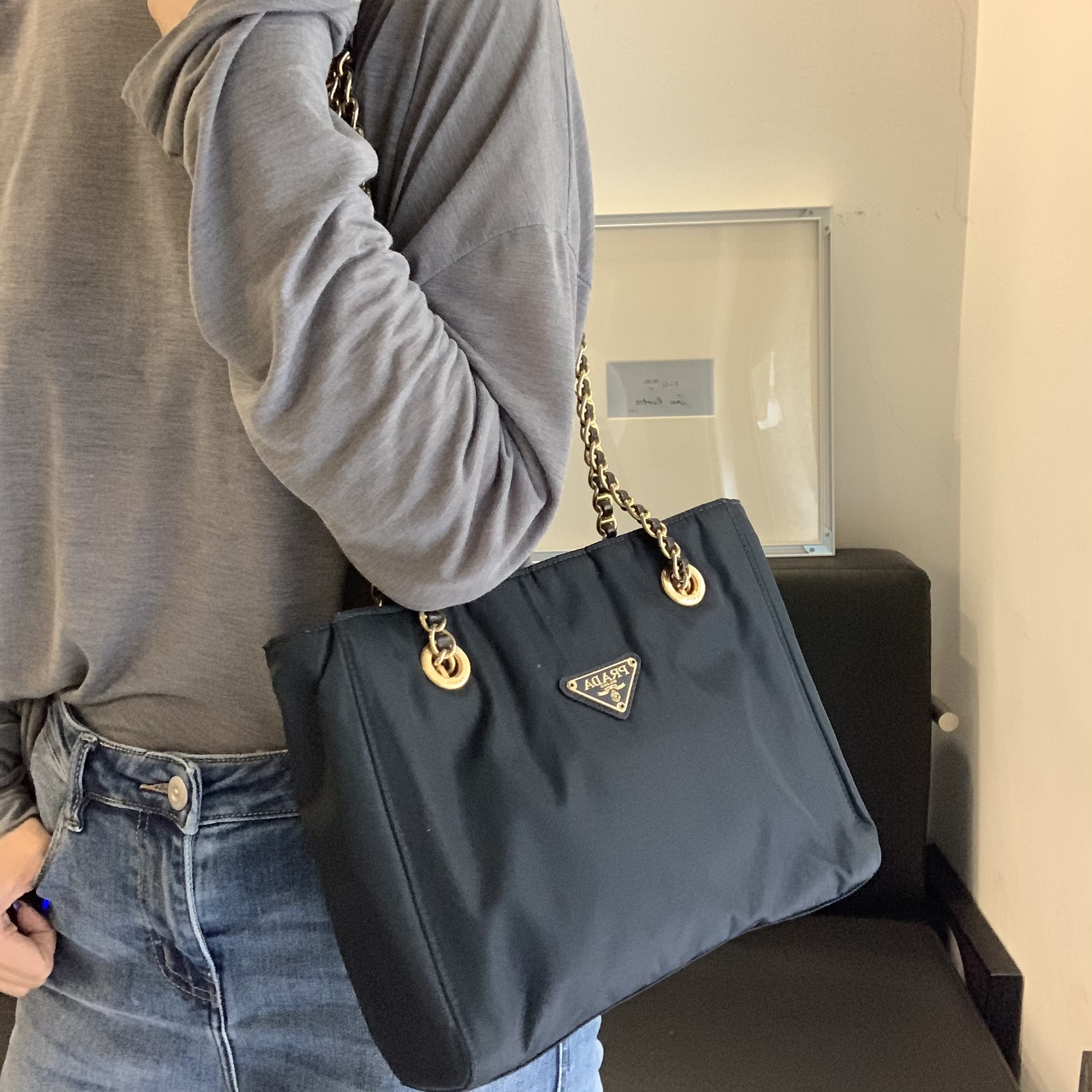 95新 Prada/普拉达 九（25尺寸）降落伞链条单肩包