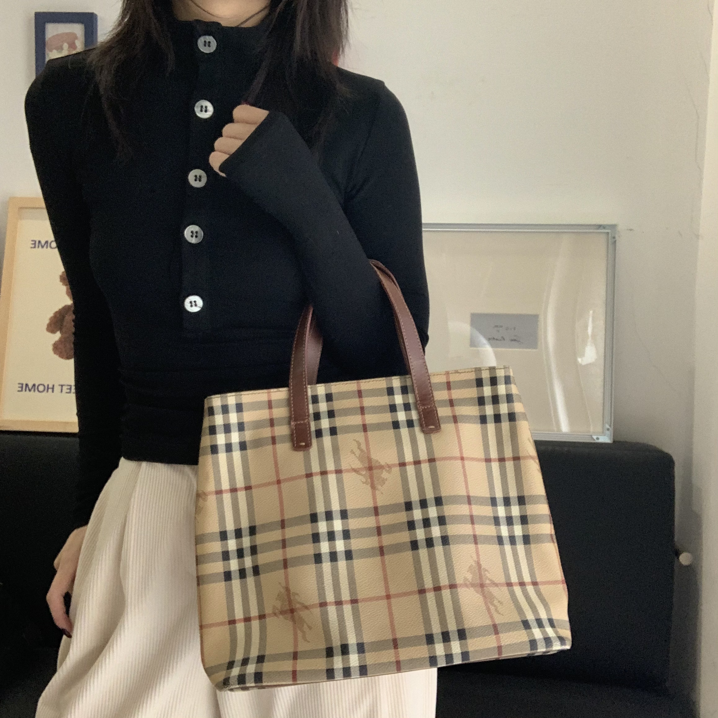 95新 BURBERRY/博柏利 九 格纹战马手提包