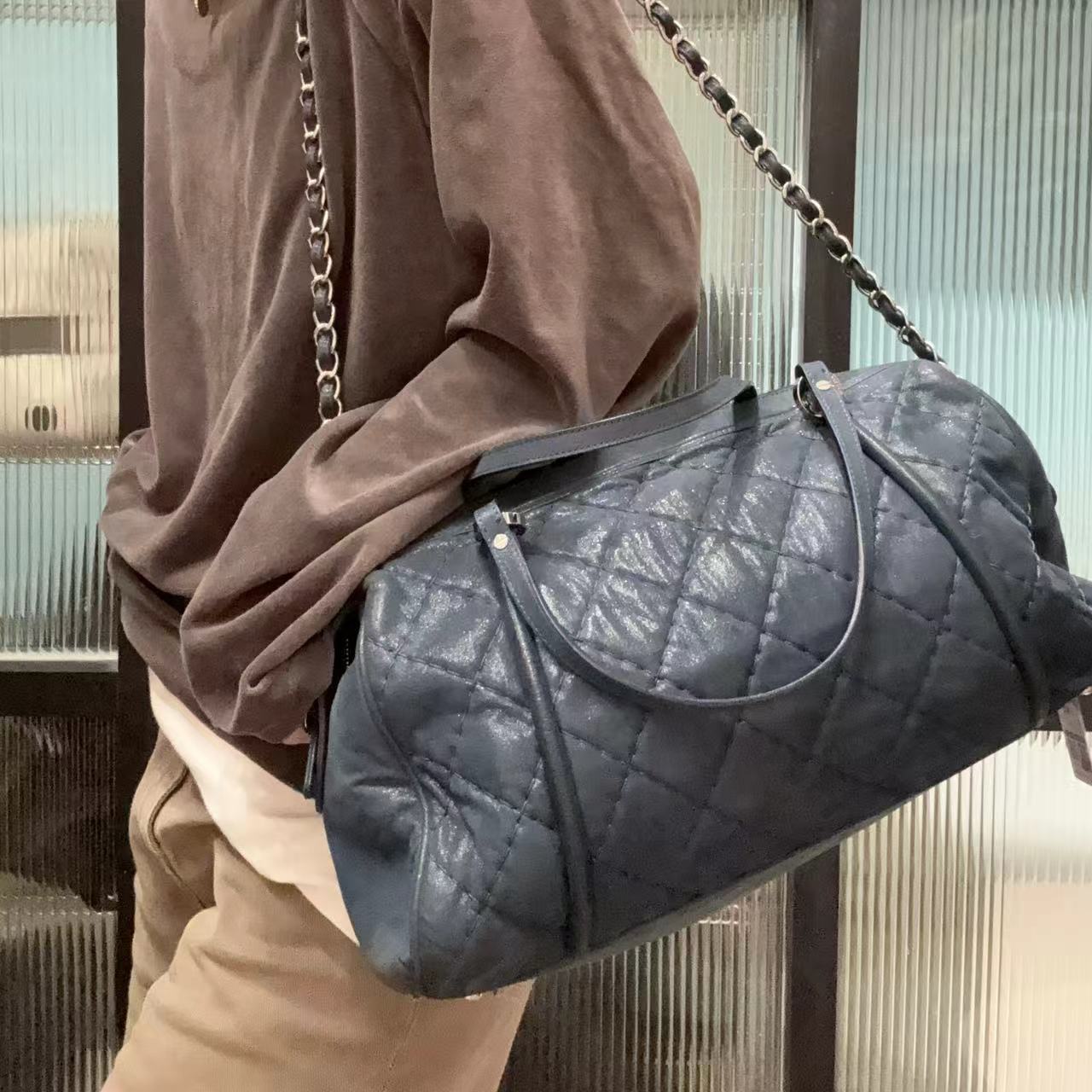 95新 Chanel/香奈儿 【蕾】 6ME019 蓝色保龄球单肩斜挎包