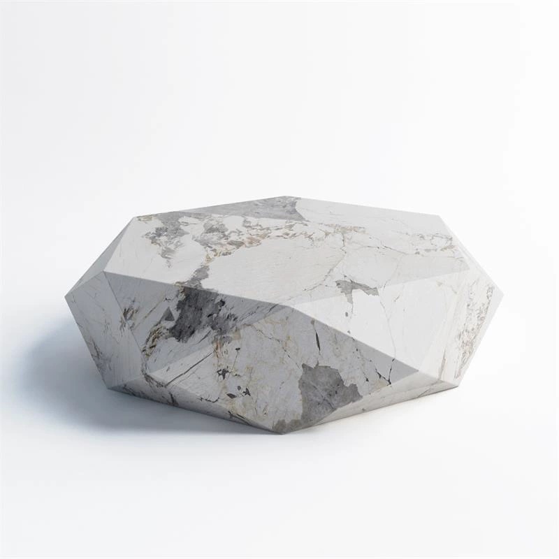 意式轻奢钻石岩板茶几高端别墅家用客厅现代简约异形菱形茶几组合