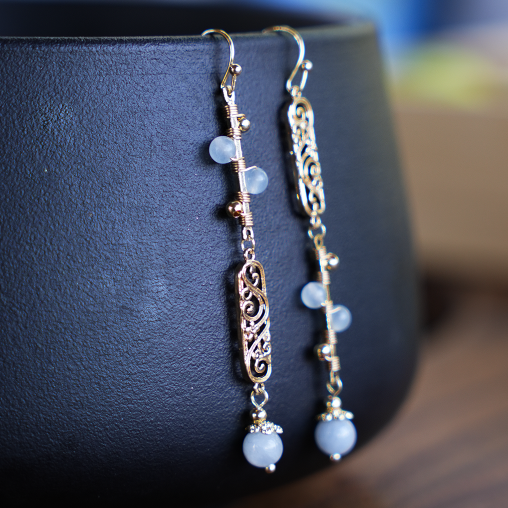 铜合金耳饰 亭中荷【浣溪沙】原创手工古风复古简约百搭素款