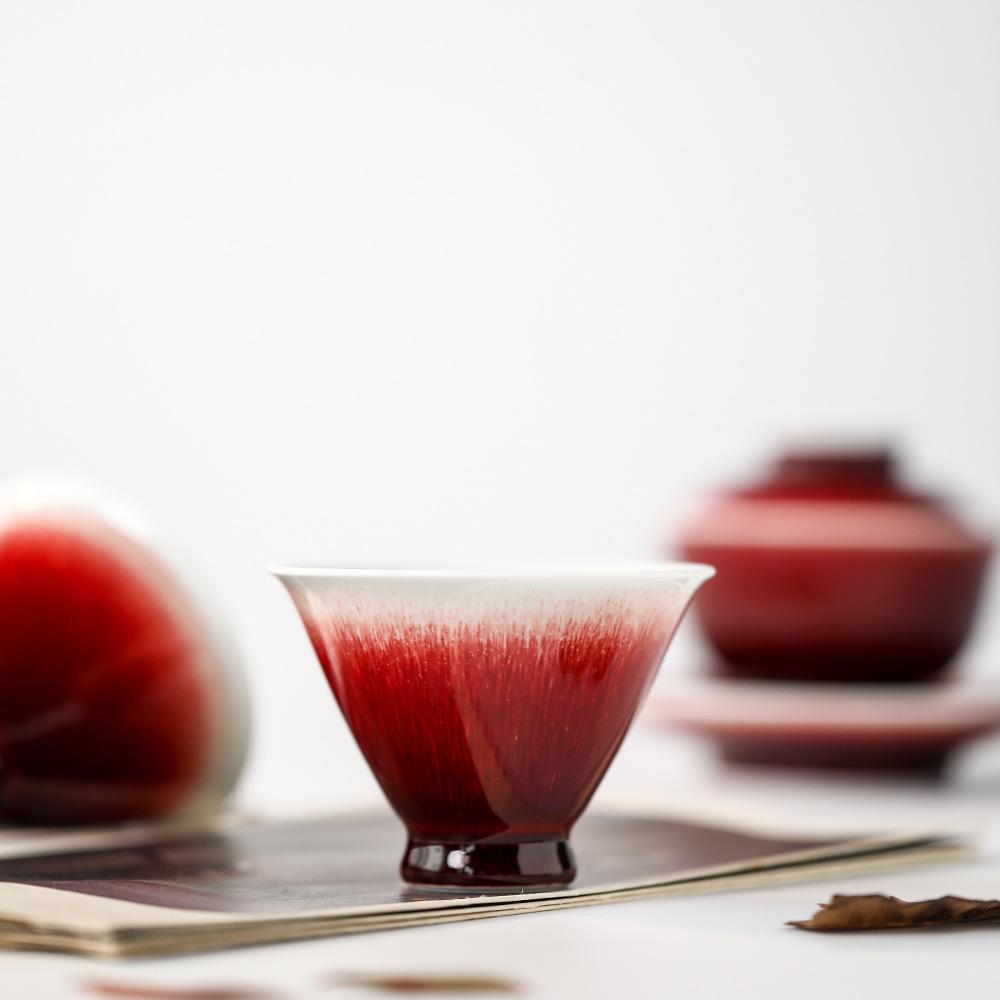 柴烧原矿色釉贡品级郎窑红釉主人杯郎红陶瓷品茗杯个人杯功夫茶具