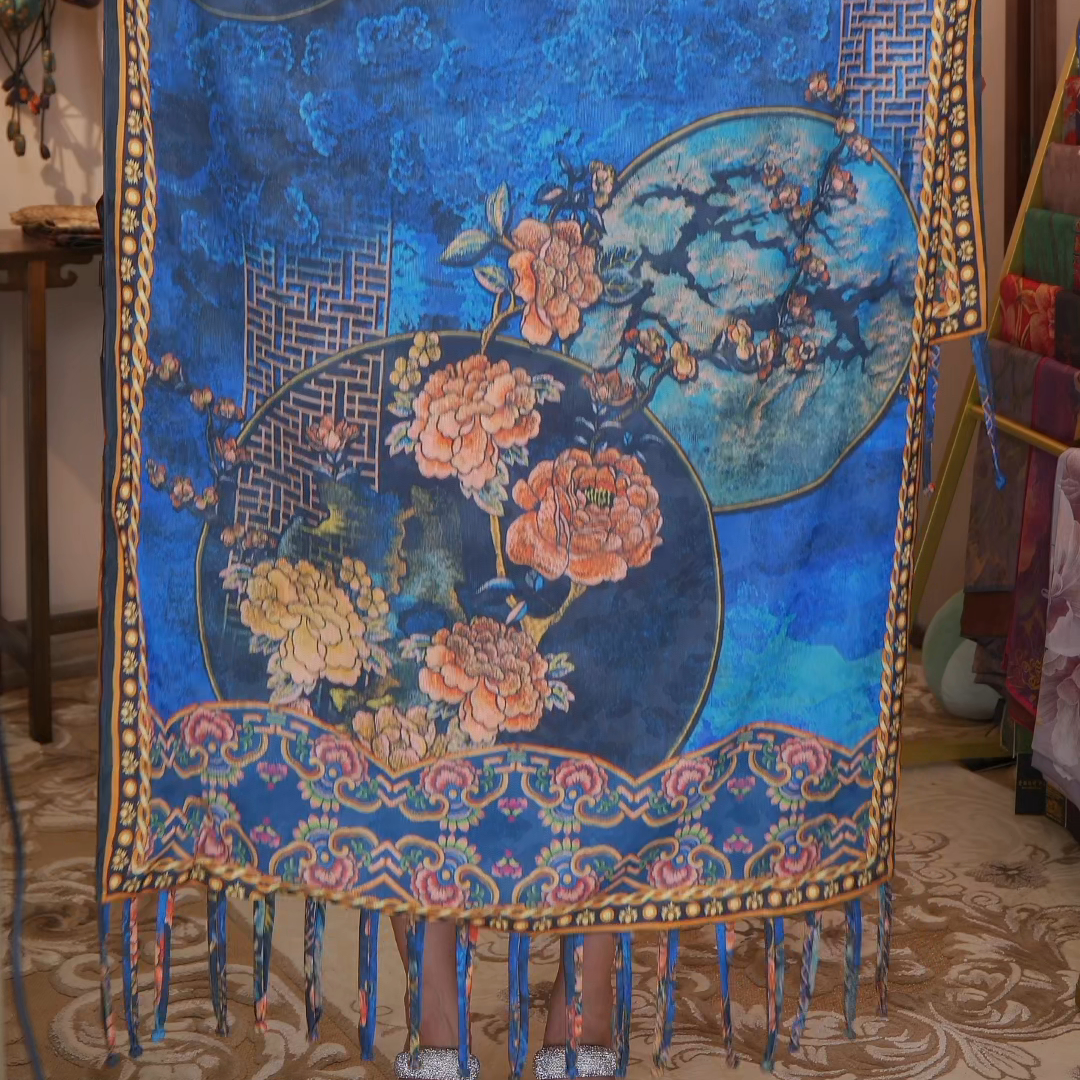 良辰美景-香云花萝围巾 新款国风提花围巾 高端百搭双面双色披肩