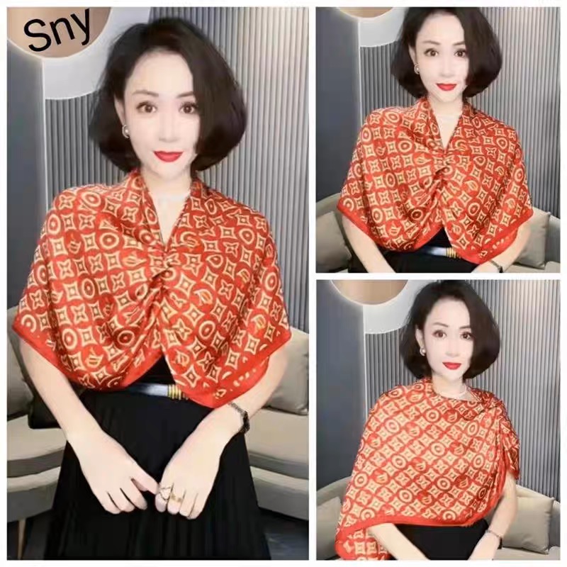 【红色几何】新款110*110女士时尚大方巾围脖披肩个性洋气网红丝巾
