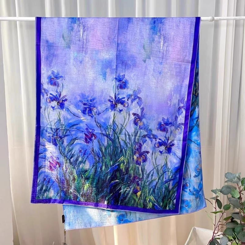 [油画紫鸢]70*180香云花萝薄款围巾国风提花高端百搭双面双色披肩