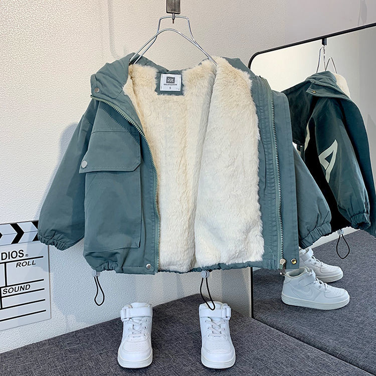 男童加绒外套2022新款派克服帅气棉袄儿童加厚秋冬装宝宝冬季棉衣