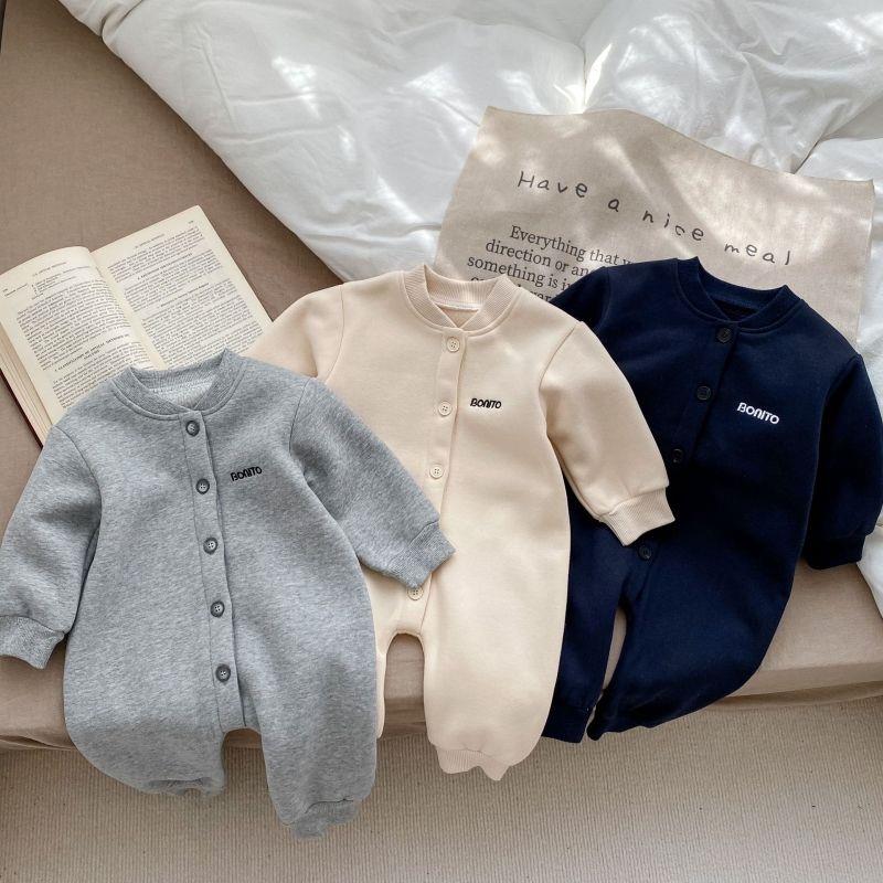 22韩版男宝宝秋冬装卫衣连体衣加绒保暖字母爬服婴幼儿球服哈衣01