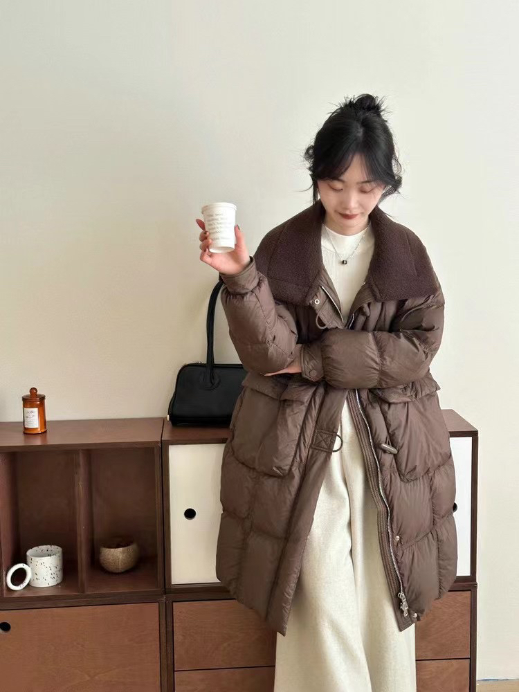 抗起球翻领舒适长款中长款百搭韩版休闲毛领