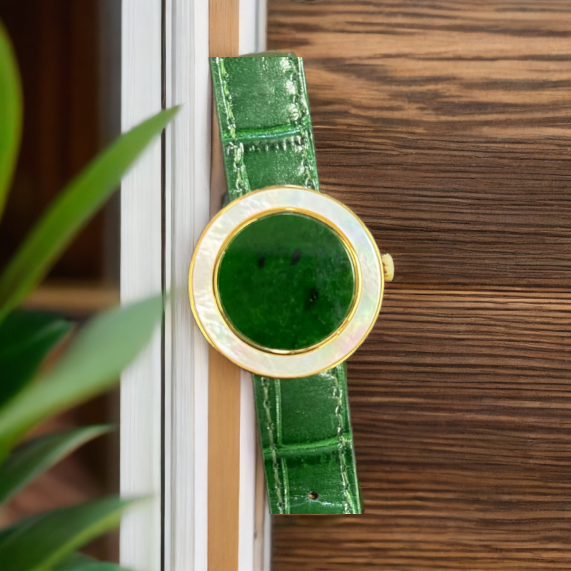 天然缅甸翡翠轻奢时尚气质女士满绿手牌（表带橙、黑，多样性）