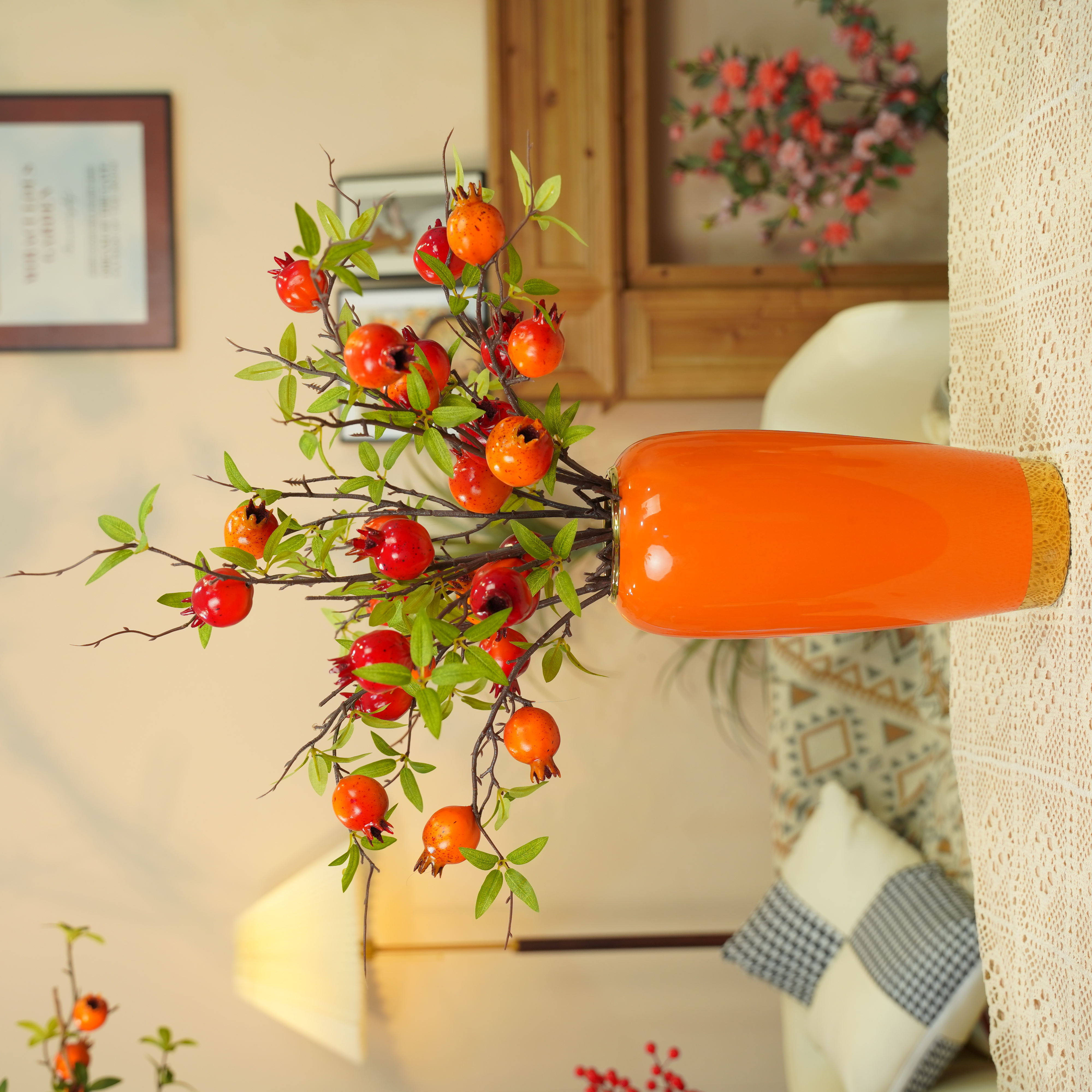 仿真石榴浆果仿真花柿子高级感客厅餐桌果蔬摆件家居花艺轻奢软装