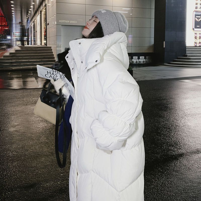 波司澄白色90白鸭绒羽绒服女冬长款过膝新款韩版宽松加厚面包服