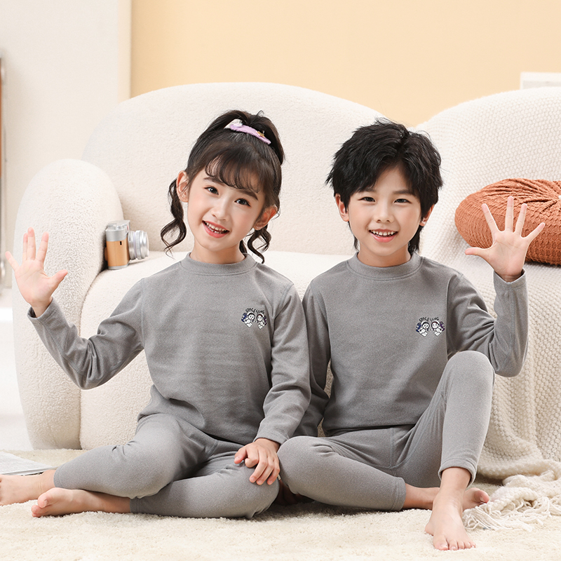 儿童保暖内衣中领套装双面德绒无痕男女童中小童小孩秋衣裤睡衣冬